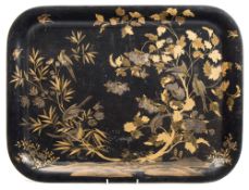 A 19th century English lacquered tin serving tray: of rectangular outline,