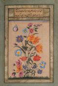 Four Mohgul botanical watercolours depicting various flowers: all with butterflies,