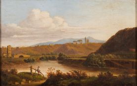Continental School, 19th Century-An extensive upland river landscape,