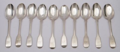 A set of five Victorian silver fiddle pattern teaspoons, maker Samuel Hayne, London,