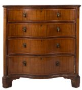 A 19th Century mahogany, satinwood banded and crossbanded and inlaid serpentine fronted chest:,