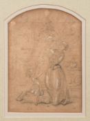 Circle of Alfred Edward Chalon [1780-1860]- Mother and Children in an interior,:- pencil drawing,