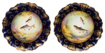 A set of four early 20th century English porcelain named fish plates: probably Paragon,