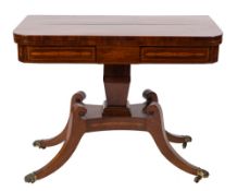 A Regency mahogany and inlaid rectangular card table:,