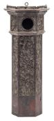 A 19th century colonial carved hardwood dwarf longcase clockcase: with carved panels of monkeys and