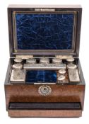 A 19th century figured rosewood and mother-of-pearl inlaid vanity box: of rectangular outline,