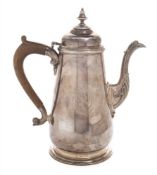 A George II chocolate pot maker William Parry, Exeter, 1747: crested, of tapered cylindrical form,