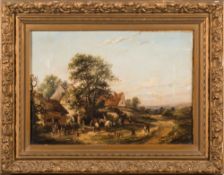 Georgina Lara [19th Century, British]- A rural village street scene with horse and cart,