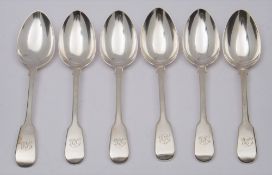 A set of five William IV silver fiddle pattern dessert spoons, maker William Theobalds, London,