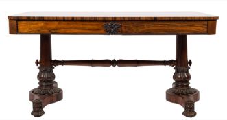 WITHDRAWN An early Victorian rosewood rectangular library table:, the top with rounded corners,