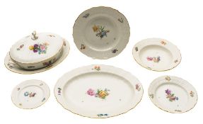 An extensive Copenhagen ozier-moulded porcelain part dinner service: painted with floral sprays and