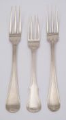 Three assorted Dutch silver forks, various makers and dates: one crested, 124gms, 4.00ozs.