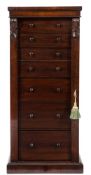 A Victorian mahogany sectretaire Wellington chest:,