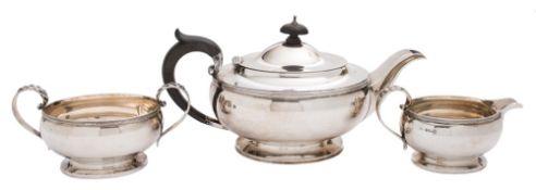 A George V silver three-piece tea service, maker Mappin & Webb, Birmingham,