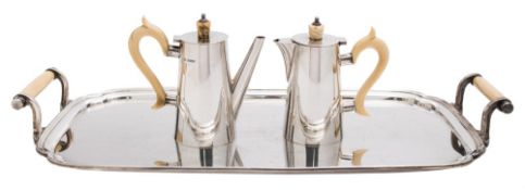 A George v silver two-piece coffee service and tray maker Viner's Ltd, Sheffield,