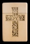 A 19th century Chinese carved ivory card case: of rectangular outline,