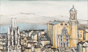 * Gustav Hellmut Sail [1908-1971]- Girona Cathedral.:- signed bottom left oil on canvas 59 x 101cm.