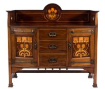 By Shapland and Petter, Barnstaple An Arts and Crafts mahogany and inlaid sideboard:,