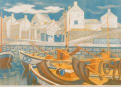 * Clifford Cyril Webb [1895-1972]- Seahouses,:- linocut in colours signed,