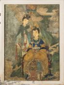 A Chinese watercolour panel depicting a high-ranking lady and her attendant: the lady,