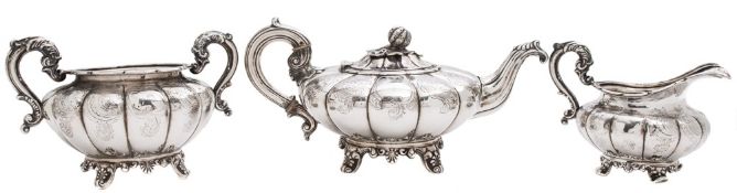 A matched 19th century Irish silver three-piece tea set,