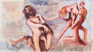 Robert O Lenkiewicz [1941-2002]- The Painter with Mary holding tightly as they make love to their