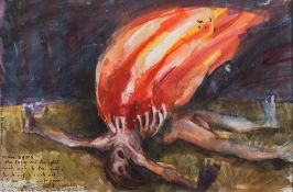 Robert O Lenkiewicz [1941-2002]- Aesthetic Note - Man Dying - The decay and spirit rush out of the