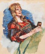 * Robert O. Lenkiewicz [1941-2002]- Study of Lyn asleep in my Bed,:- signed mixed media 24 x 19.5cm.