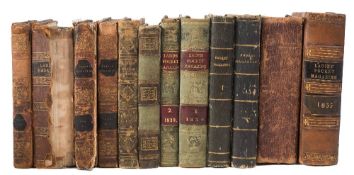 LADIES POCKET MAGAZINE : 8 vols, various bindings, 191 hand coloured plates, small 8vo, c1820-30s.