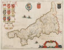 BLAEU, Jan - Cornubia sive Cornwallia : hand coloured map, 495 x 380 mm,