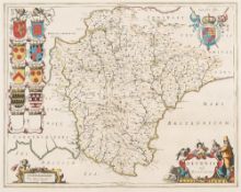 BLAEU, Jan - Devonia vulgo Devon-shire : hand coloured map, 500 x 390 mm, c1645.
