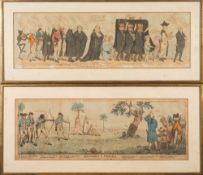 CARICATURES : A pair of hand coloured engravings, 690 x 220 mm,