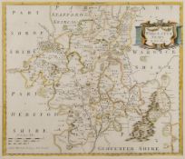 MORDEN, Robert - Worcestershire : hand coloured map, 420 x 360 mm, attractive frame, f & g, c1695.
