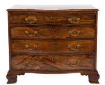 A George III mahogany serpentine fronted chest:, the top with a moulded edge,