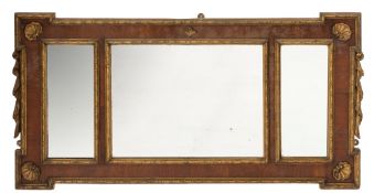 A walnut and partly gilt landscape overmantel mirror:, in the early 18th Century taste,