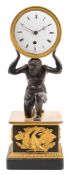 An English Georgian bronze and ormolu mantel clock in the form of Atlas: the eight-day duration,