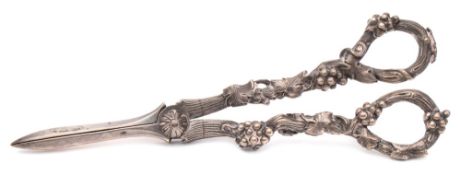 A pair of Victorian silver grape shears, maker George Adams, London,