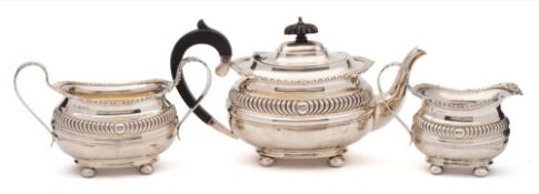 A George V silver three-piece tea service, maker Barker Brothers, Chester,