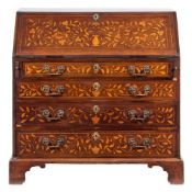 An 18th Century mahogany and later floral marquetry bureau:,