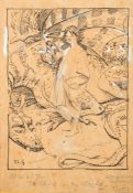 Thomas Cooper Gotch [1854-1931]- The Child in the World; 1895,:- a pen and ink study initialled,