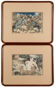 After Keisai Eisen, Emperor Hsuan Tsung and Yang Fei playing a flute: wood block print,17 x 26cm.