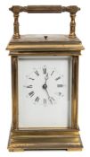 A Victorian French carriage clock: the eight-day duration movement having a platform lever