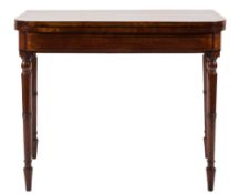 A Regency mahogany and ebony strung rectangular card table:,