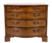 A George III mahogany serpentine fronted chest:, the top with a moulded edge,