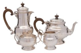 An Elizabeth II silver three-piece teaservice, maker Edward Barnard & Sons,