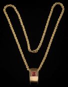 Chaumet. A pink tourmaline mounted slide pendant: with square pink tourmaline approximately 16.