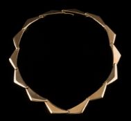 A 9ct gold triangular-link necklace: approximately 37cm total length, 43gms gross weight.