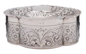 A Victorian silver casket, maker George Unite, Birmingham, 1847: of cartouche shaped outline,