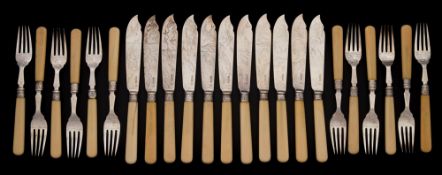 A set of twelve Victorian silver fish forks, maker Levesley brothers, Sheffield,