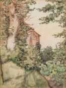 Thomas Cooper Gotch [1854-1931]- A cottage and garden with cabbages,:- signed bottom left,